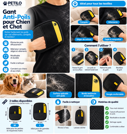 Gant Anti-Poils Réutilisable pour Chiens & Chats — Lot de 2