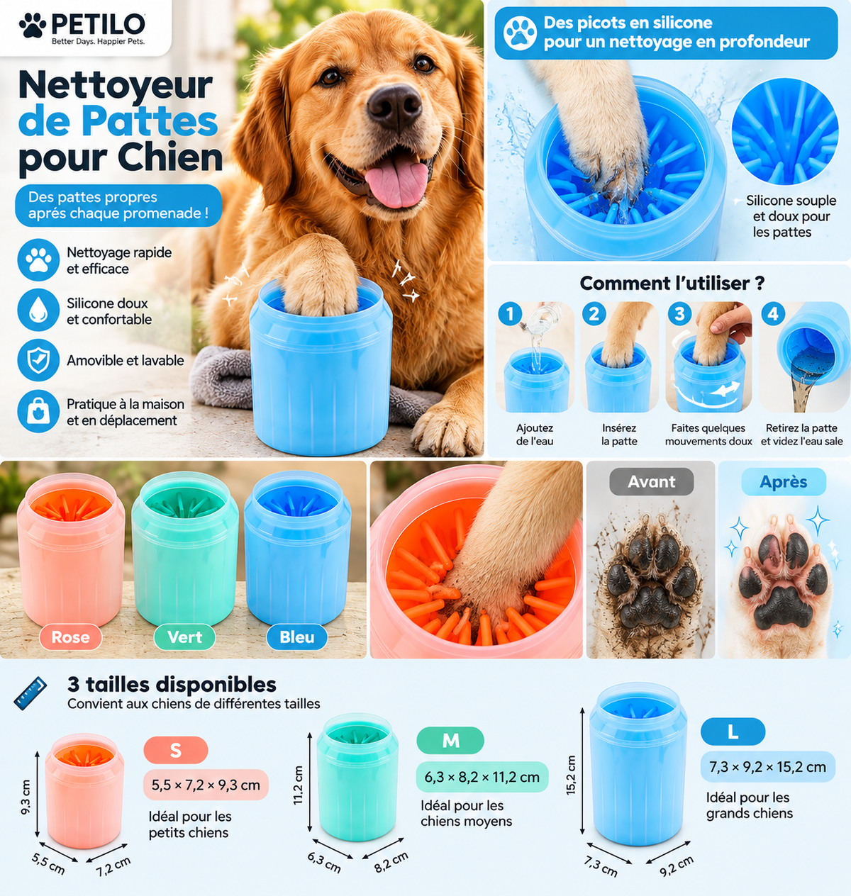 🐾 Nettoyeur de Pattes pour Chien – Gobelet de Lavage en Silicone Doux