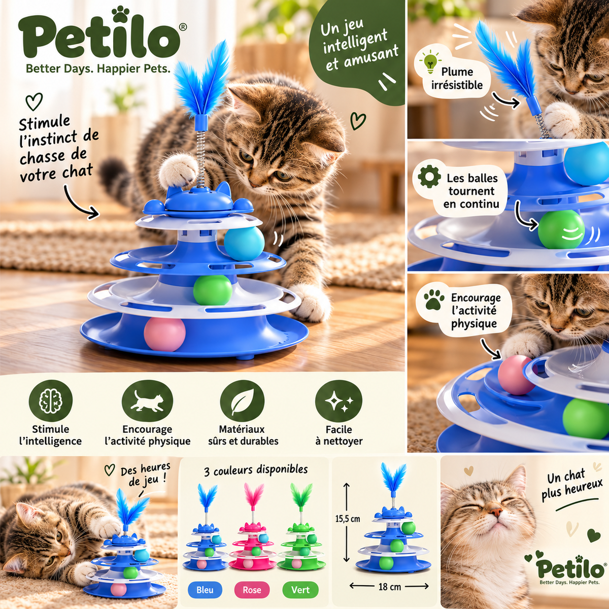 Jouet Interactif pour Chat – Circuit à Balles & Plume | PETILO