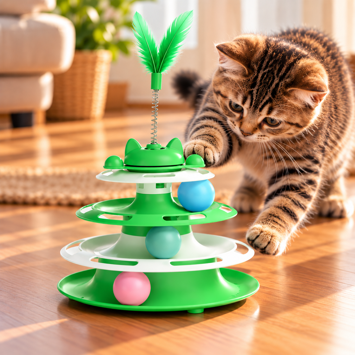Jouet Interactif pour Chat – Circuit à Balles & Plume | PETILO
