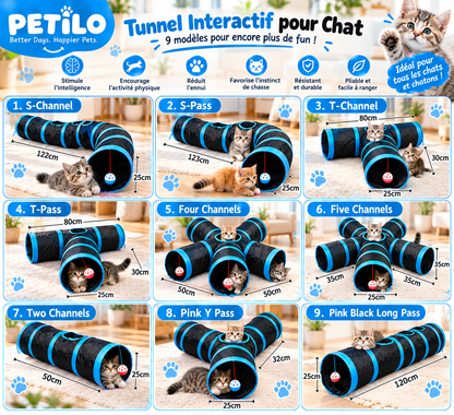 Tunnel Interactif pour Chat 3 Voies – Jouet Pliable avec Balles